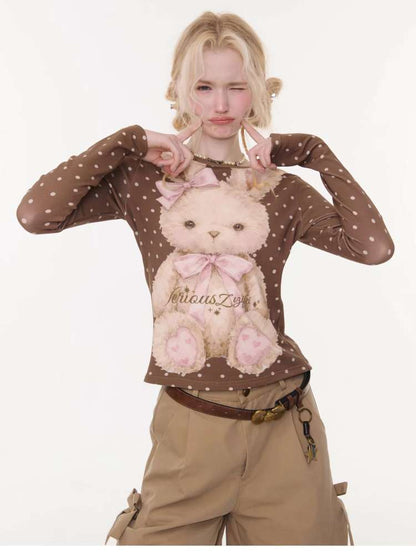 Honey Rabbit Polka Dot Print Top【s0000015434】