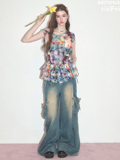 Summer Ruffle Oil Painting Vest【s0000017748】