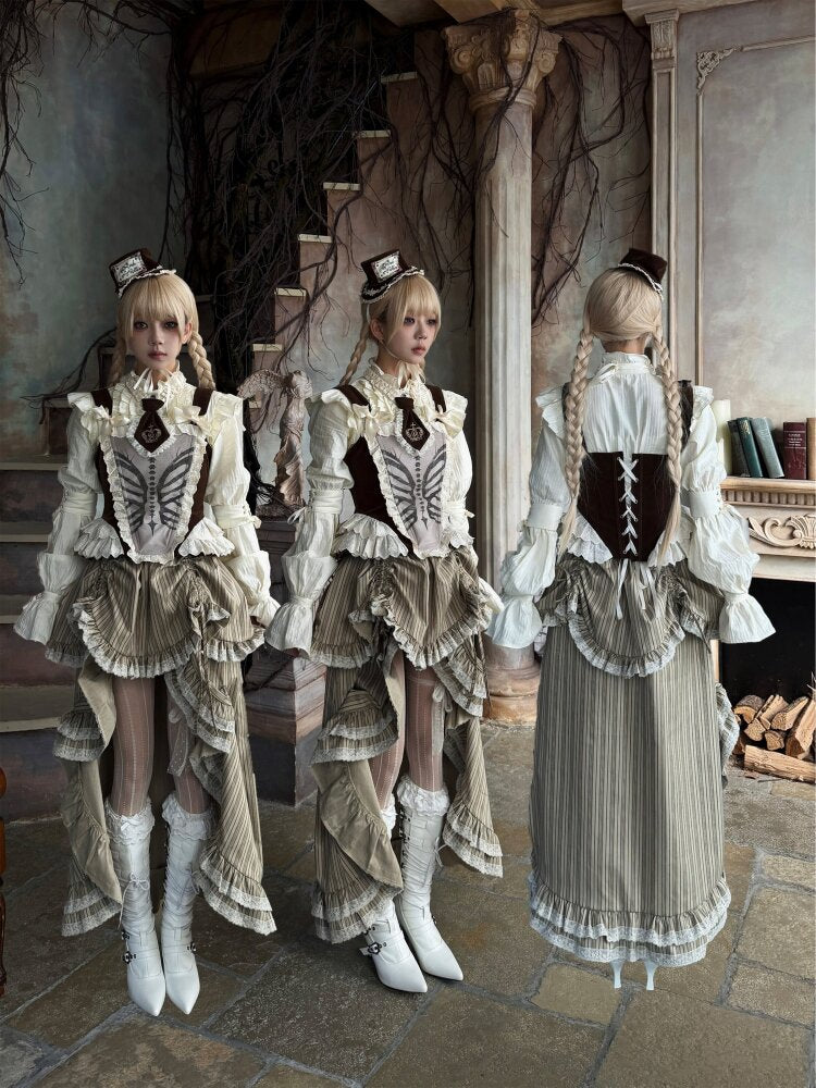 Stripe Lace Drawstring Cake Skirt【s0000015618】