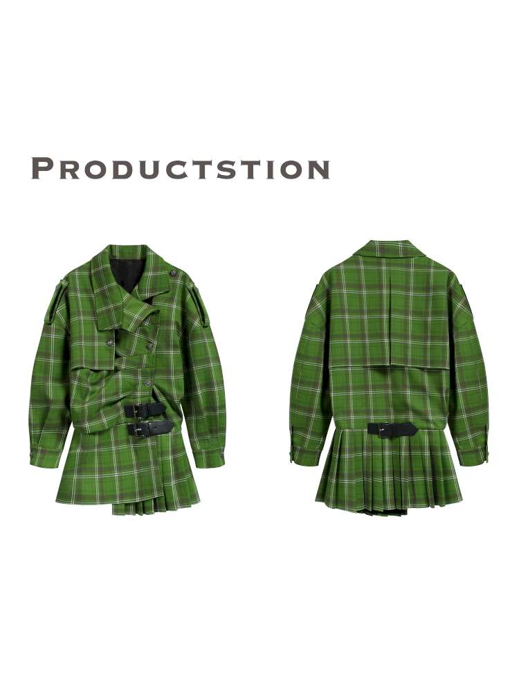 Asymmetrical Pleated Check Coat【s0000015390】