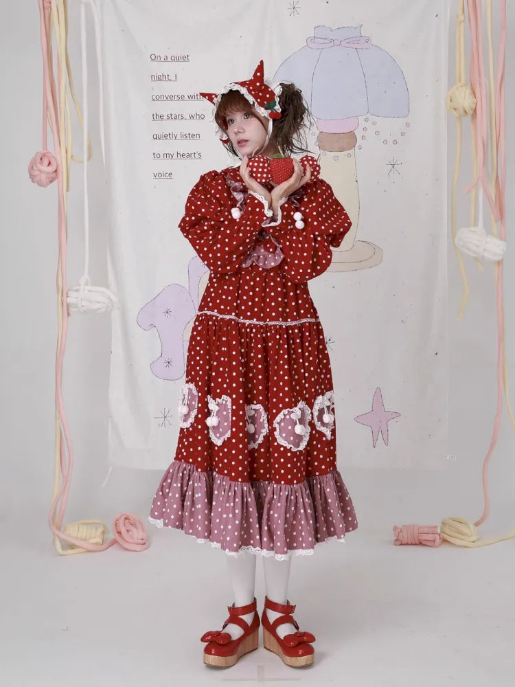 Lolita old-fashioned red polka dot niche dress【s0000014109】