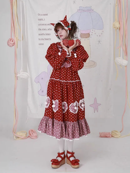 Lolita old-fashioned red polka dot niche dress【s0000014109】