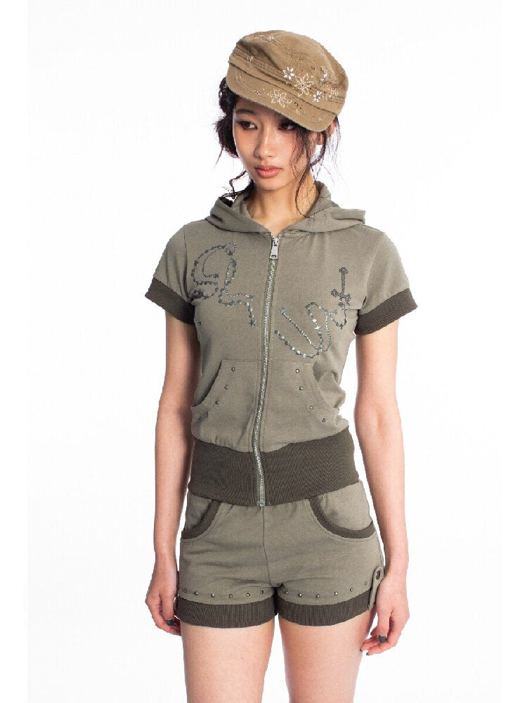 Star Chain Rivet Hooded Shorts Set【s0000018050】