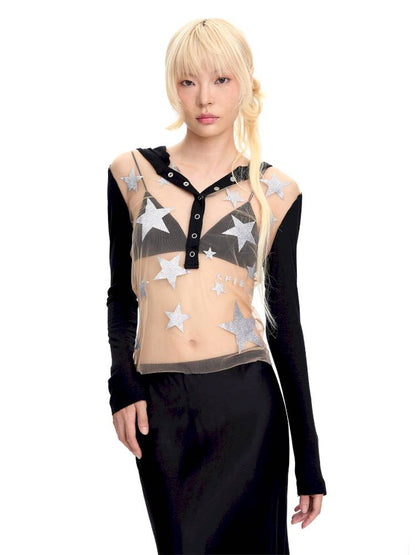 Mesh-Panel Long-Sleeve Top【s0000014416】