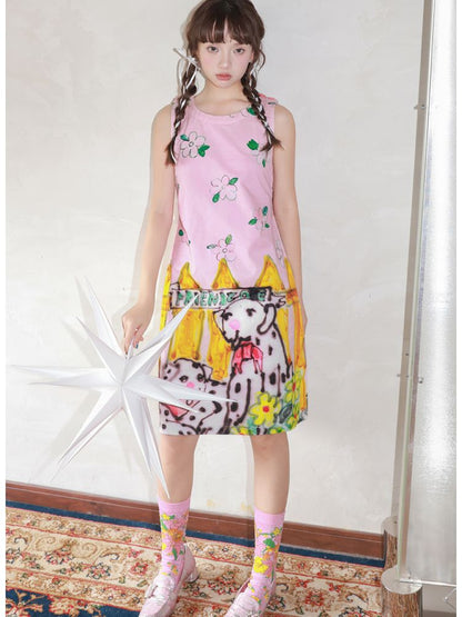 Little Flower Cotton Printed Sleeveless Dress【s0000013335】