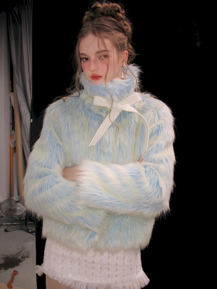 Blue Sweet Warm Fur Long Hair Outer【s0000005320】