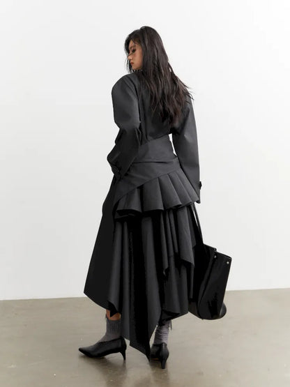 Ruffled Silhouette Gray Blazer Jacket【s0000014038】