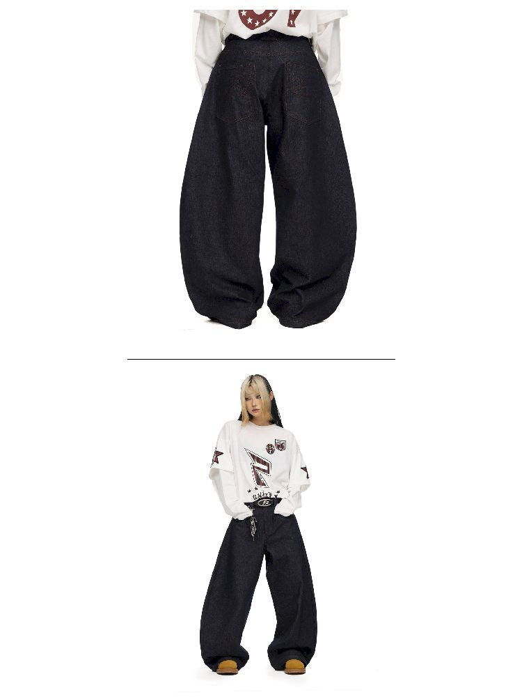 Raw Cow Denim Dark Blue Wide Leg Jeans【s0000011698】