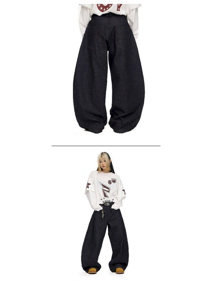 Raw Cow Denim Dark Blue Wide Leg Jeans【s0000011698】