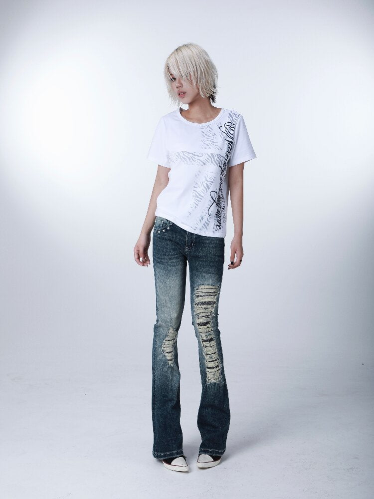Beige Zebra Print Slim T-shirt【s0000016629】