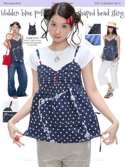 Summer Navy Blue Polka Dot Top【s0000016395】