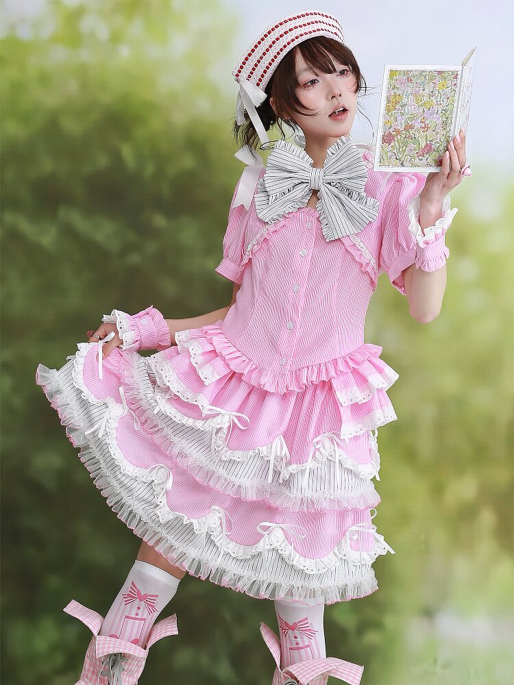 Pink Striped Lolita Puffy Skirt【s0000016560】