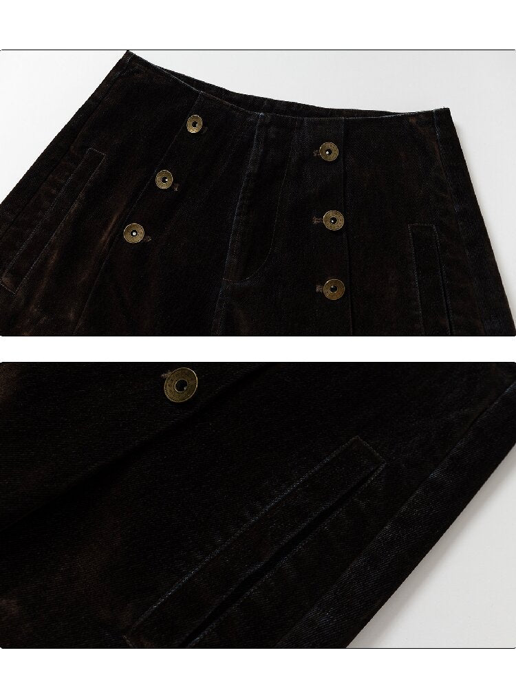 Mottled Velvet Buttoned Wide-Leg Pants【s0000018557】