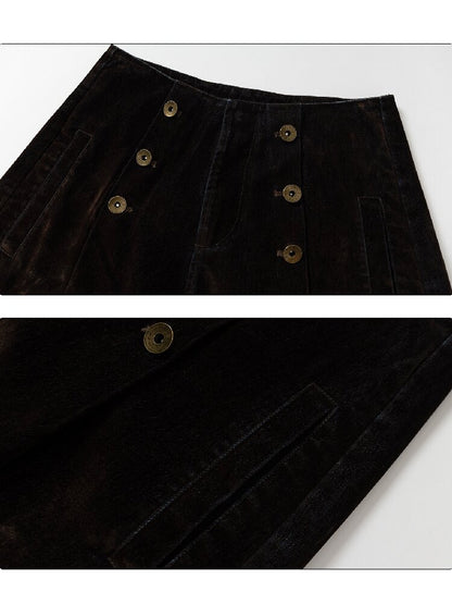 Mottled Velvet Buttoned Wide-Leg Pants【s0000018557】