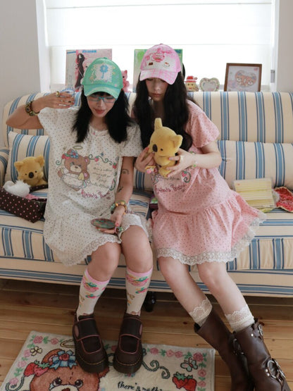 Bear Strawberry Lace Polka Dot Dress【s0000017508】