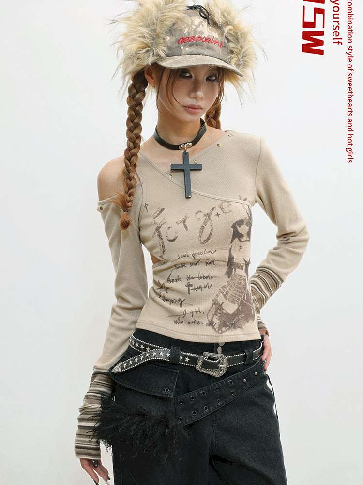 Slim Hot Girl Off-Shoulder Patchwork Shirt【s0000014830】