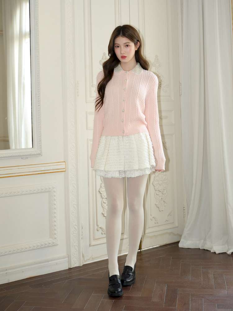 Pink Crochet Diamond Knit Cardigan【s0000015050】