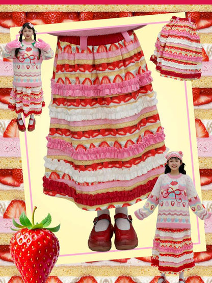 Corduroy Strawberry Print Skirt【s0000015104】