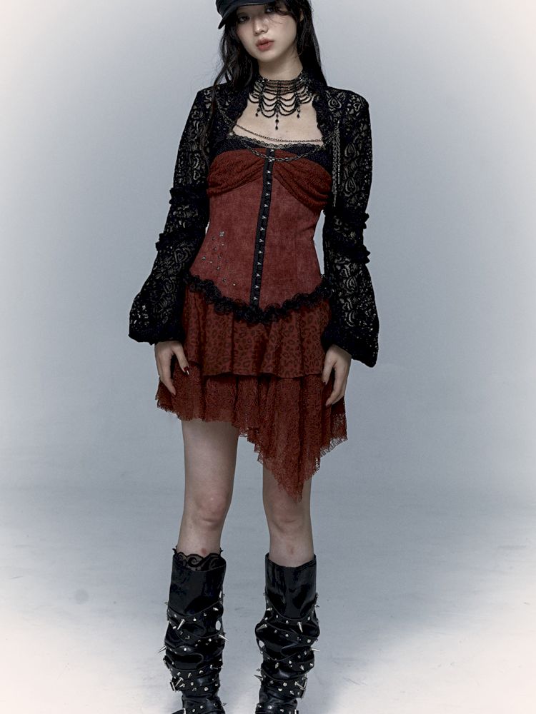 Lantern Sleeve Shoulder Lace Ultra Short Blouse【s0000009003】