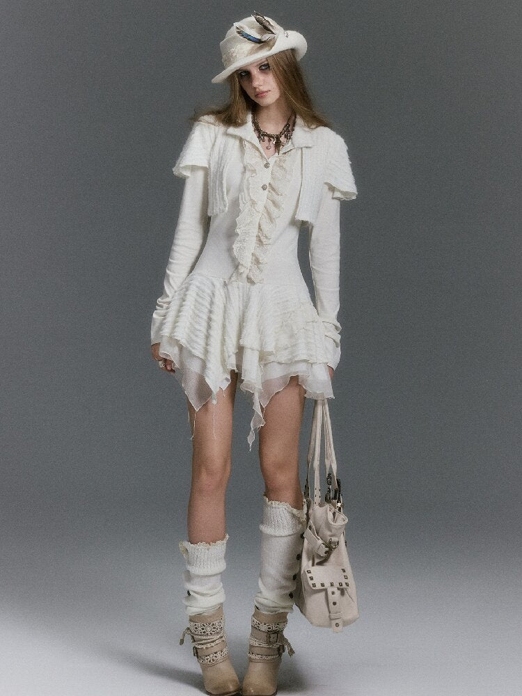 Plush Knit Lace Ruffle Irregular Dress【s0000019244】