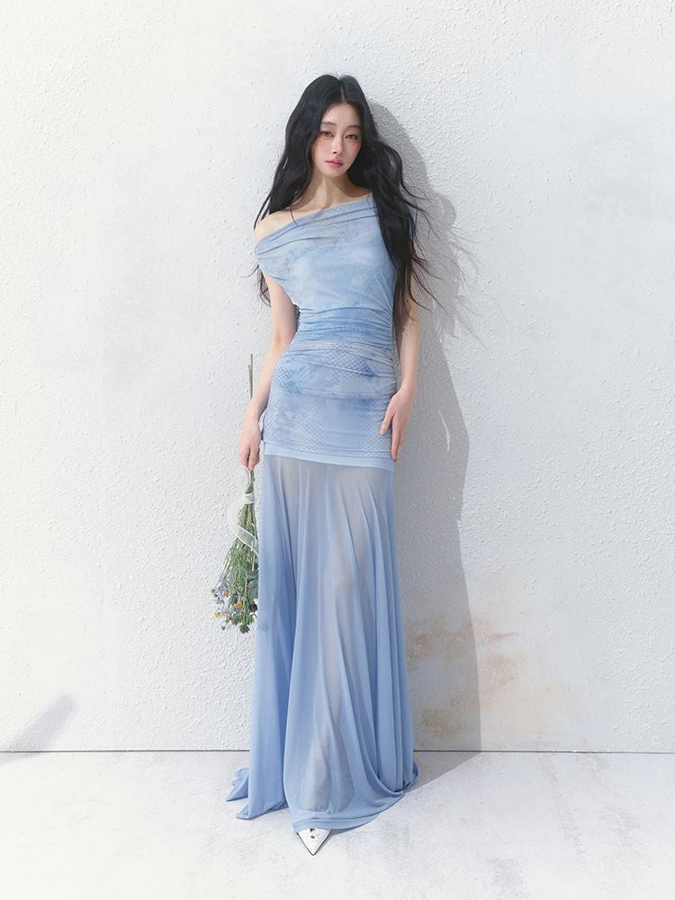 Tansparent a-line tulle dress【s0000012149】