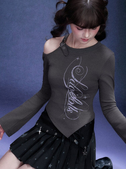 Gray Printed Long Sleeve T-shirt【s0000015758】