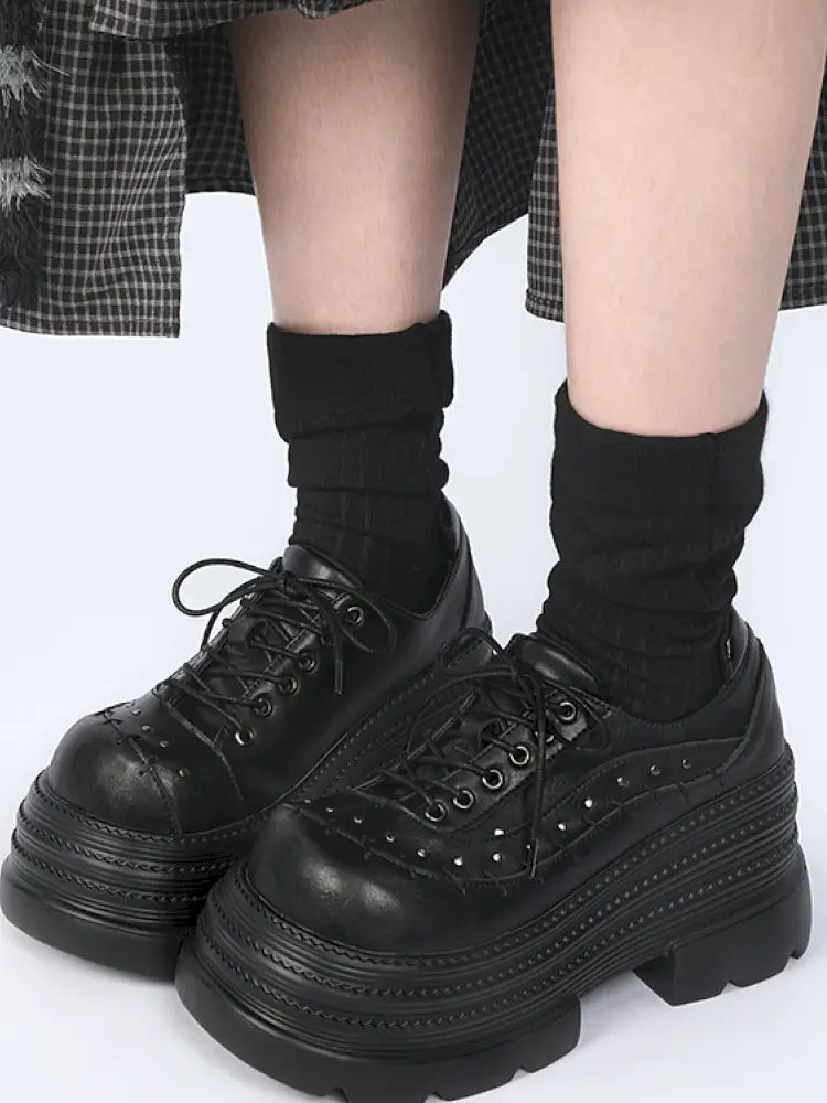 Gothic-Style Lace-Up Square-Toe Shoes【s0000014183】