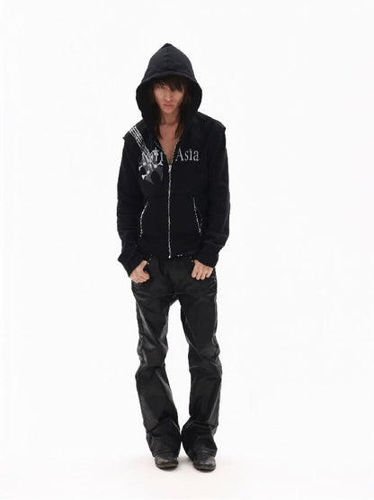 Silver Foil Dark Metallic Zip Hoodie【s0000018363】