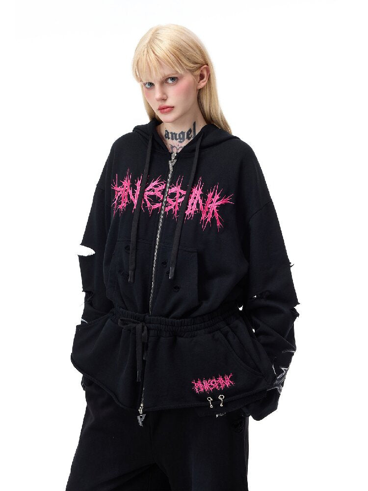 Riveted Hole Design Hooded Sweatshirt【s0000017728】