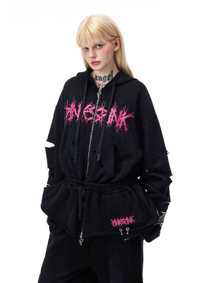 Riveted Hole Design Hooded Sweatshirt【s0000017728】