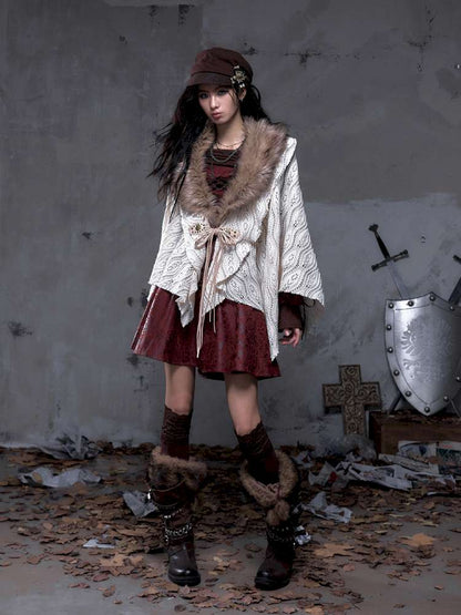 Knit Fur Collar Shawl Cape【s0000014659】