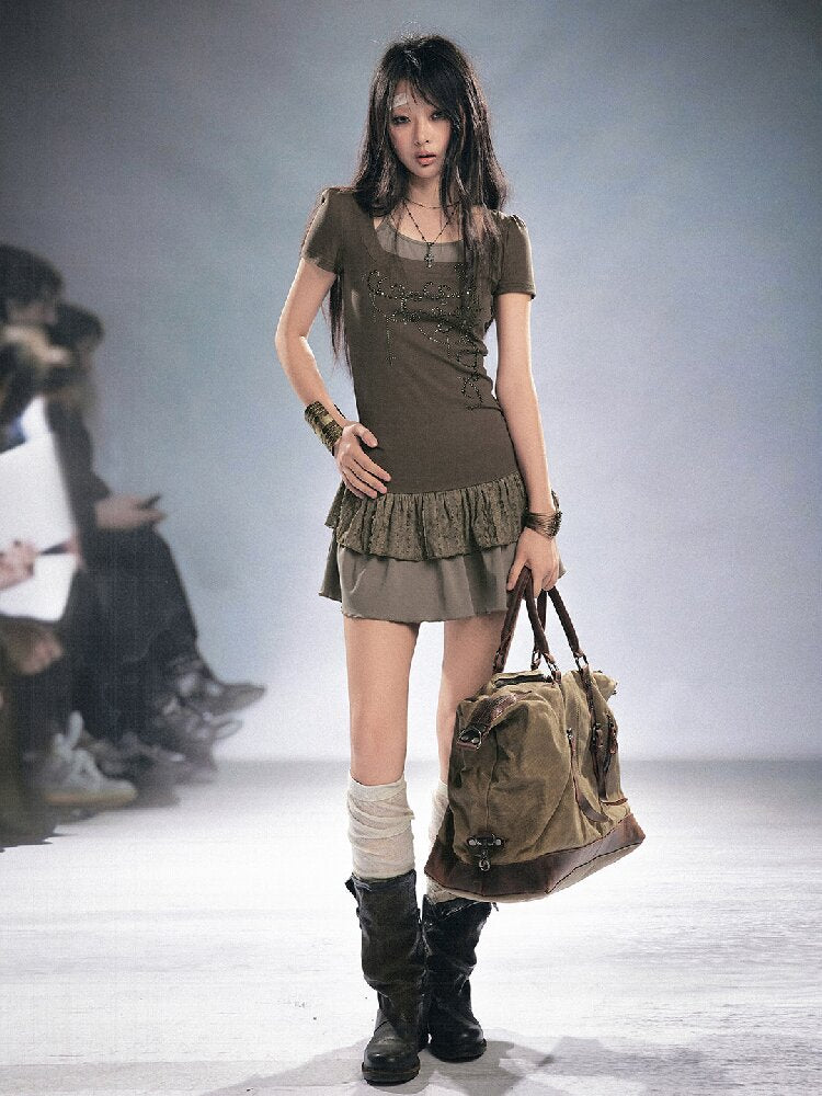 Studded Lace Stitching Slip Dress【s0000016218】