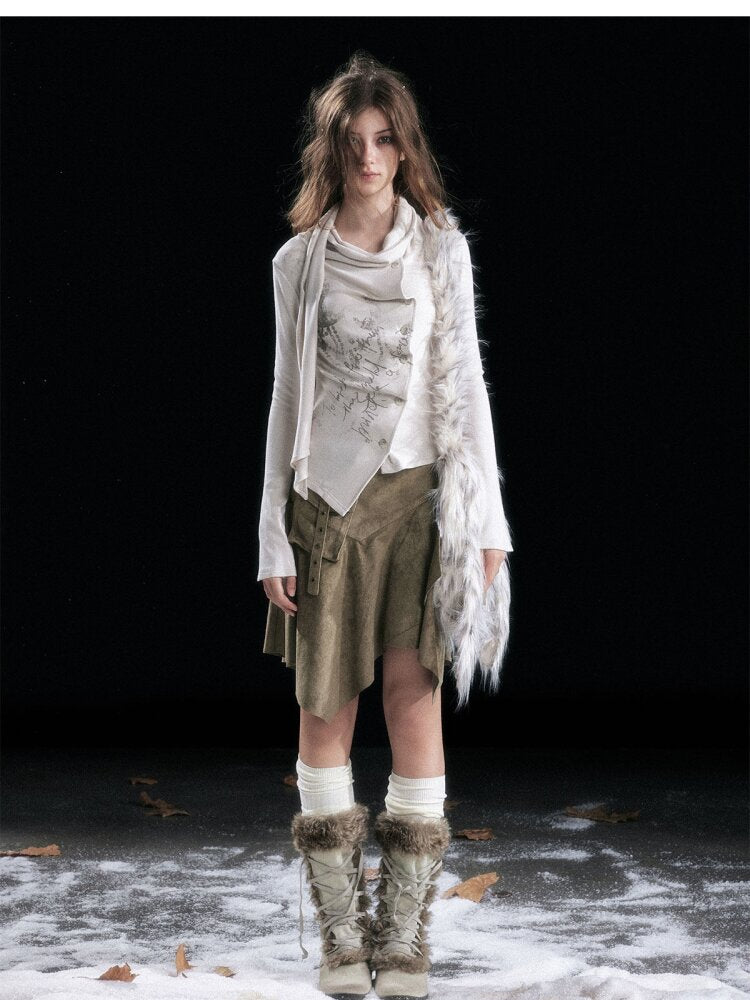 Mottled Graffiti Pleated Knit Top【s0000015552】