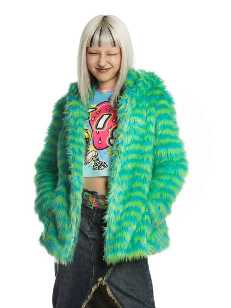 Y2K American Street Trendy White Fur Hooded Jacket【s0000014910】