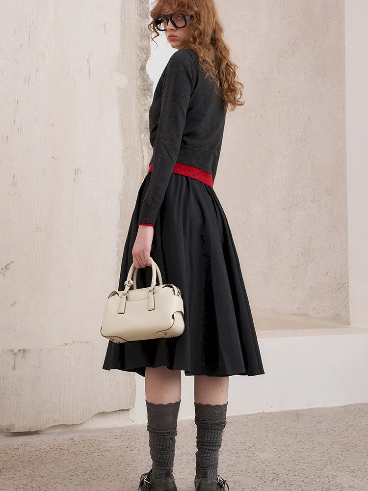 Wide-Skirted Pleated Midi Skirt【s0000014083】