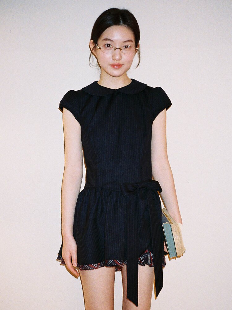Preppy Dark Check Doll Neck Dress【s0000016427】