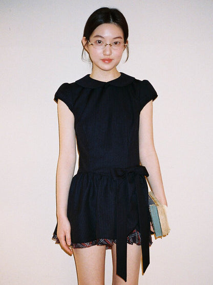 Preppy Dark Check Doll Neck Dress【s0000016427】