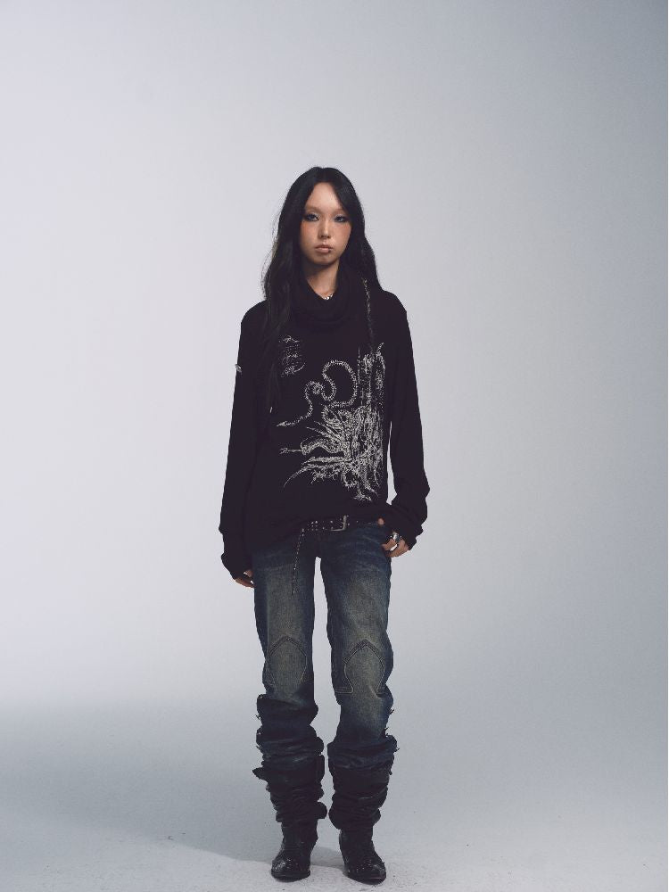 High Neck Loose Printed Sweater【s0000011228】