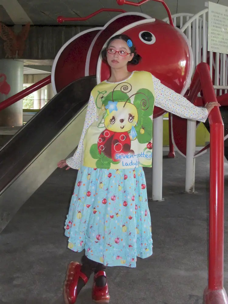 Beetle Print Cute Casual Oversized T-Shirt【s0000014192】