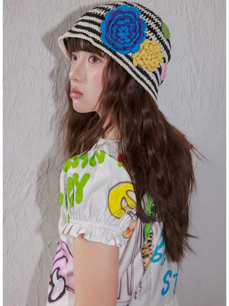 Striped flowers handmade crochet【s0000013344】