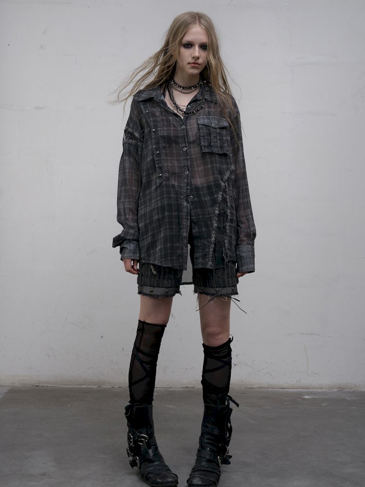 Polka dot plaid sun loose shirt【s0000012622】