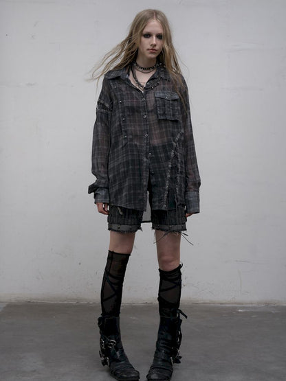 Polka dot plaid sun loose shirt【s0000012622】