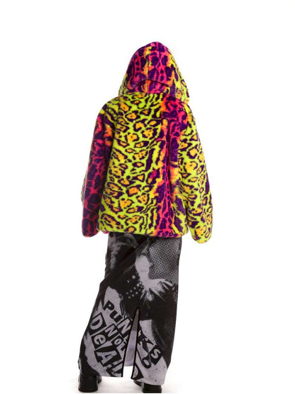 Fluorescent Neon Leopard Print Fur Hooded Jacket【s0000014912】