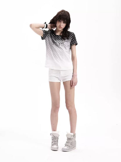 Gradient Polka Dot Slogan Slim Tee【s0000018285】