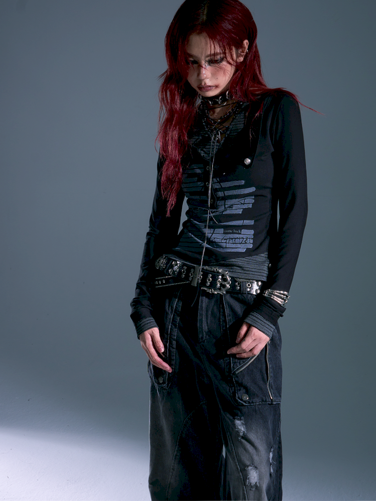 Lace-Up Slim-Fit Long-Sleeve Knit Base【s0000013911】
