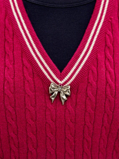 Contrast Twist Bow Woolen Vest【s0000016098】