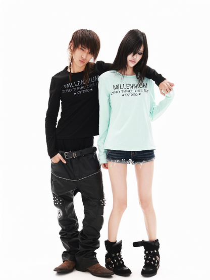 Five Star Slogan Crew Long Shirt【s0000018322】