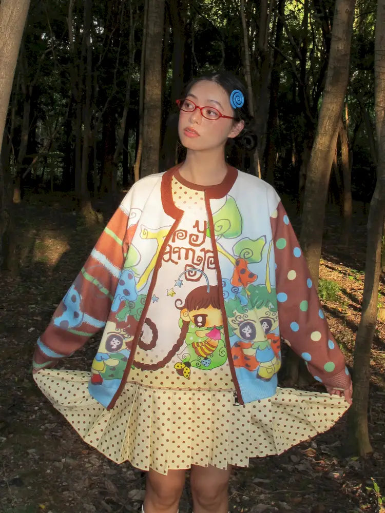 Blue-Brown Knit Cardigan Sweater【s0000014191】