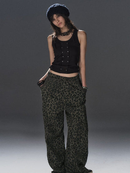 Leopard Print Studded Trousers【s0000016240】
