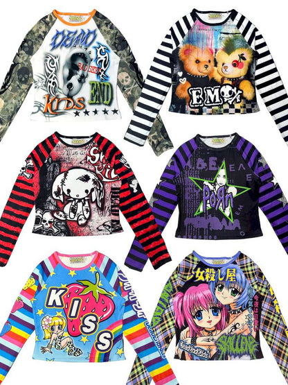 Sweet Cool Y2K Subculture Print Short Top【s0000014907】